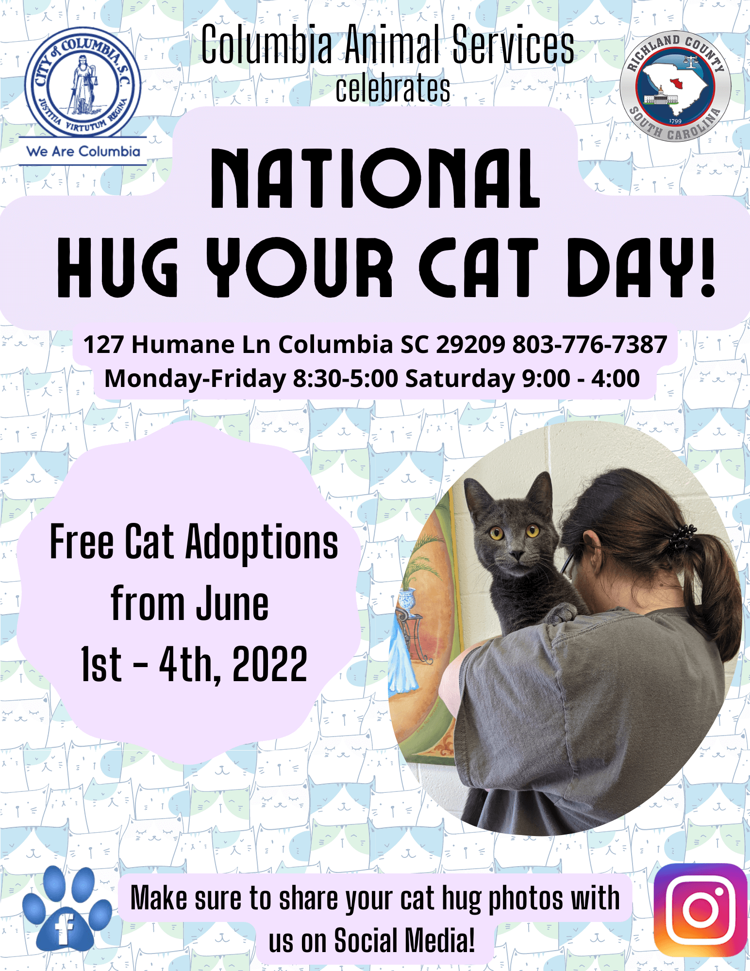 Free Cat Adoptions for National Hug Your Cat Day City of Columbia