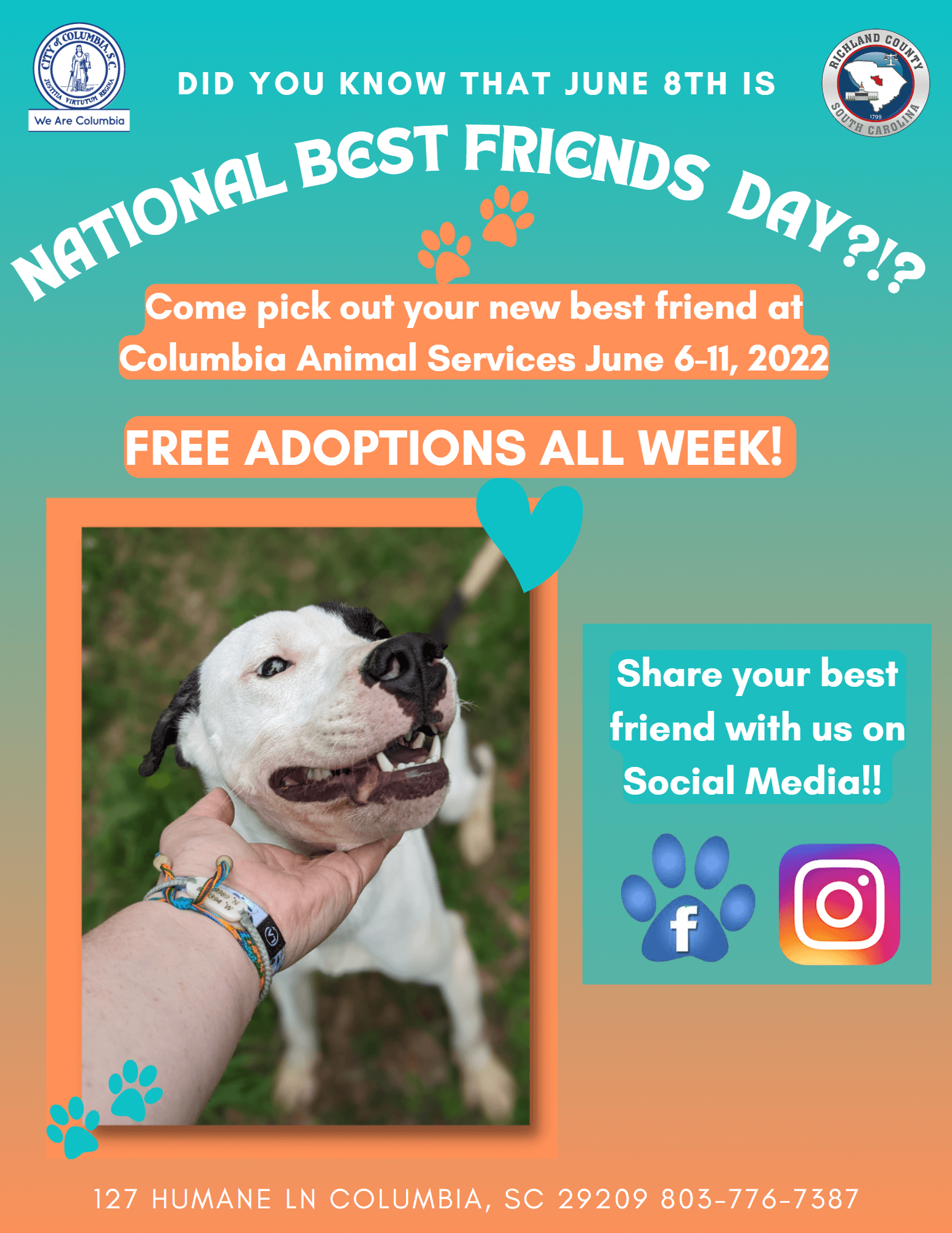 Free Pet Adoptions for National Best Friends Day - City of Columbia,  Columbia SC